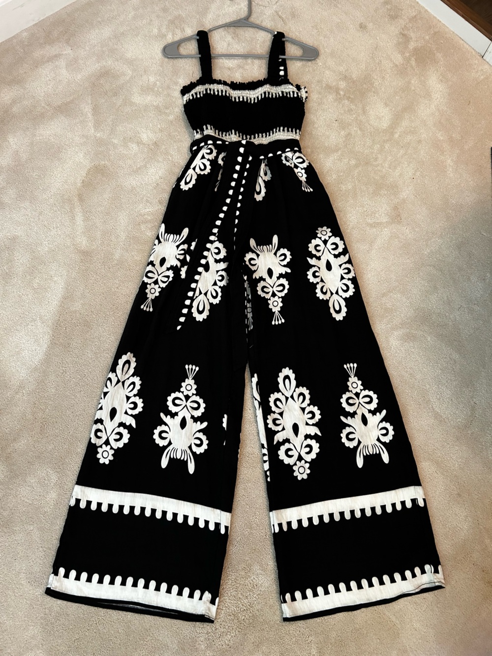Black & White Embroidered Wide-Leg Jumpsuit - Women